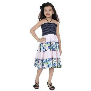 Kids Girls Knit Dress - Blue & White